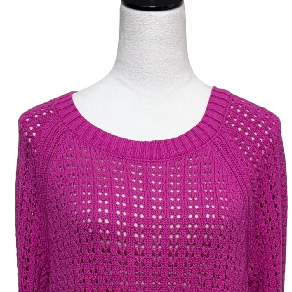 Talbots Sweater Womens Large Pink Purple Open Crochet Knit Pullover Long Sleeve